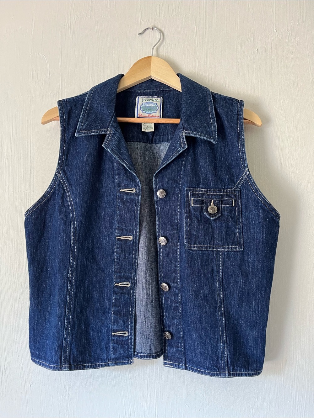 VTG St. John’s Bay Denim Collection Vest M 100% Cotton Dark Wash Utility Y2K
